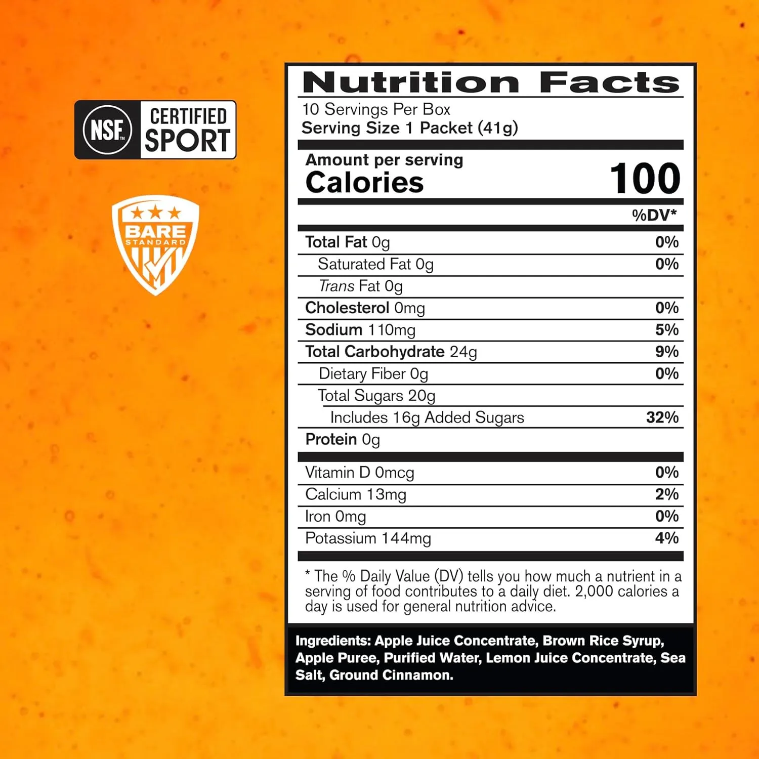 BARE PERFORMANCE NUTRITION, BPN Go Gel Endurance, 24g of Carbohydrates & 100 Calories per Pack, Vegan   Gluten Free Running Gel, 10 Single-Serving Packs, Apple Cinnamon