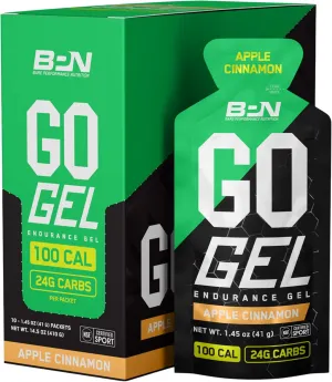 BARE PERFORMANCE NUTRITION, BPN Go Gel Endurance, 24g of Carbohydrates & 100 Calories per Pack, Vegan   Gluten Free Running Gel, 10 Single-Serving Packs, Apple Cinnamon