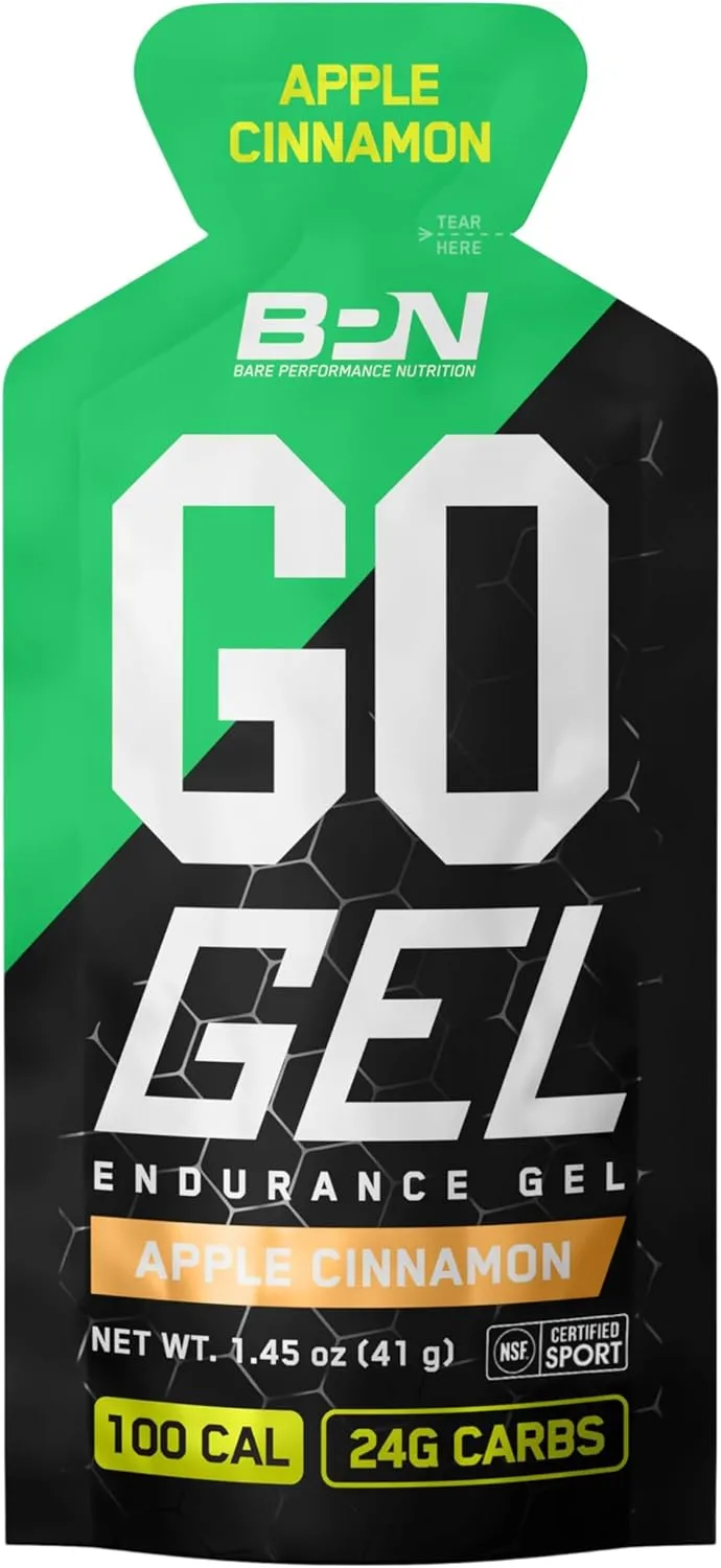 BARE PERFORMANCE NUTRITION, BPN Go Gel Endurance, 24g of Carbohydrates & 100 Calories per Pack, Vegan   Gluten Free Running Gel, 10 Single-Serving Packs, Apple Cinnamon