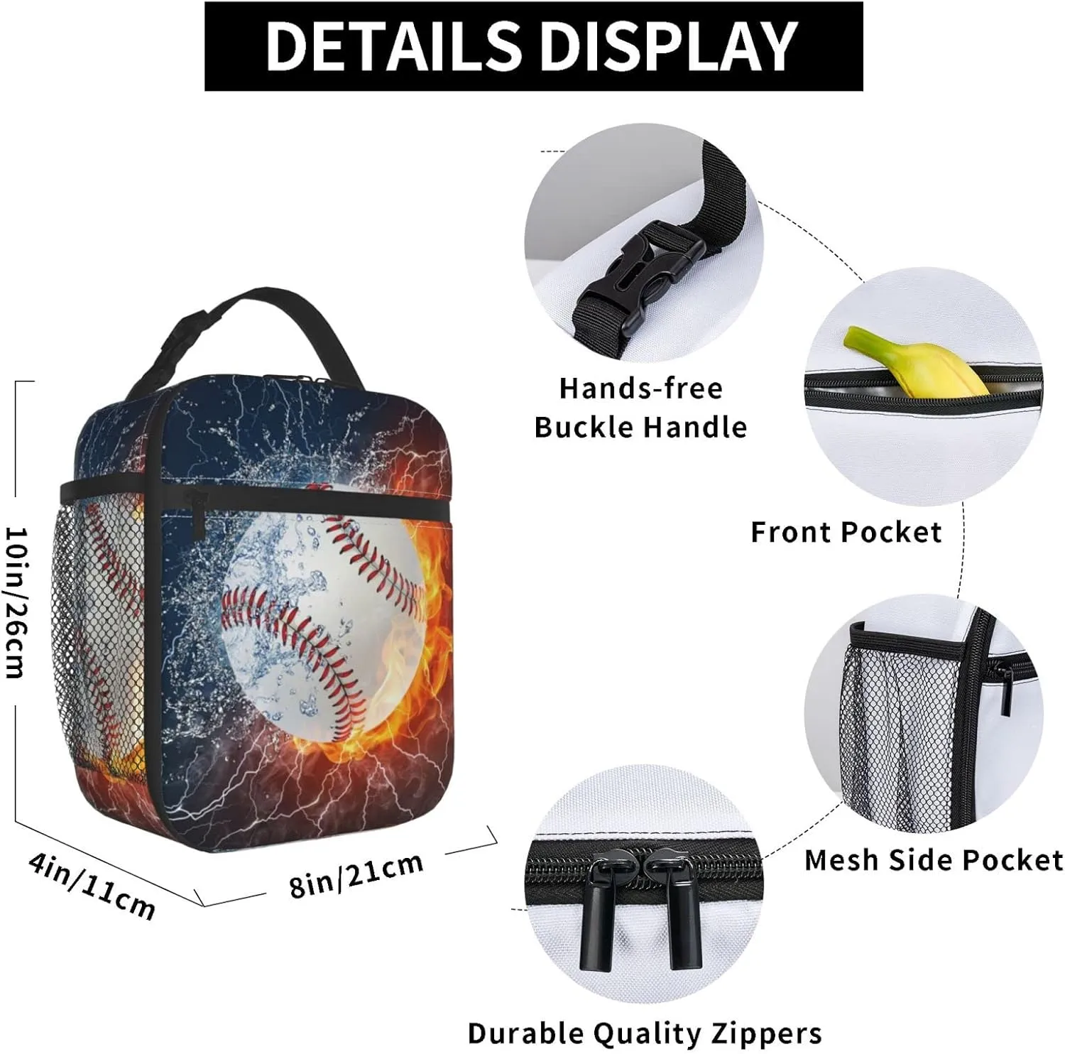Baseball Reusable Lunch Box Insulation Lunch Bag Containers Tote Handbag Ice Packs For Women Men Teens Girls