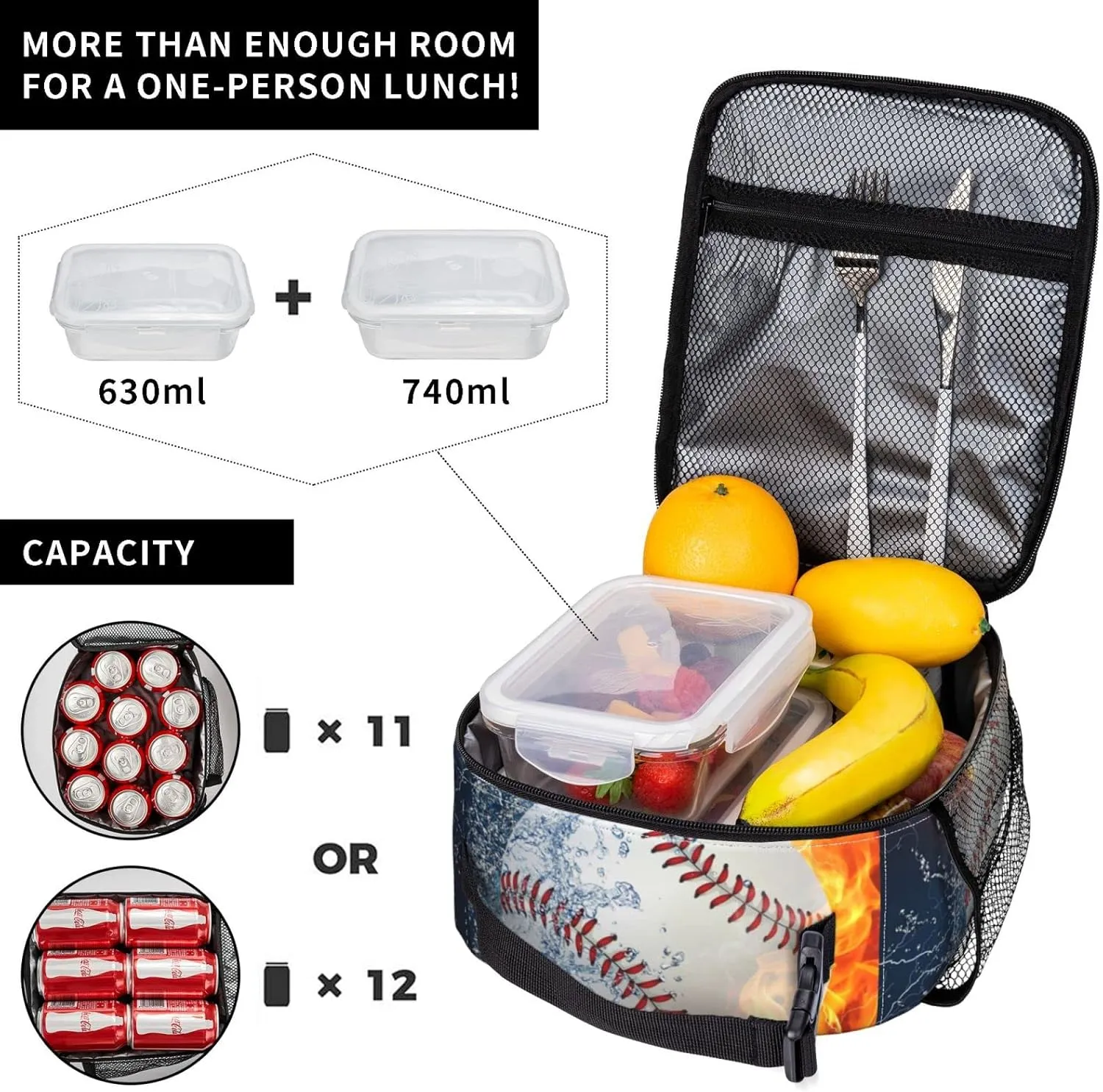 Baseball Reusable Lunch Box Insulation Lunch Bag Containers Tote Handbag Ice Packs For Women Men Teens Girls