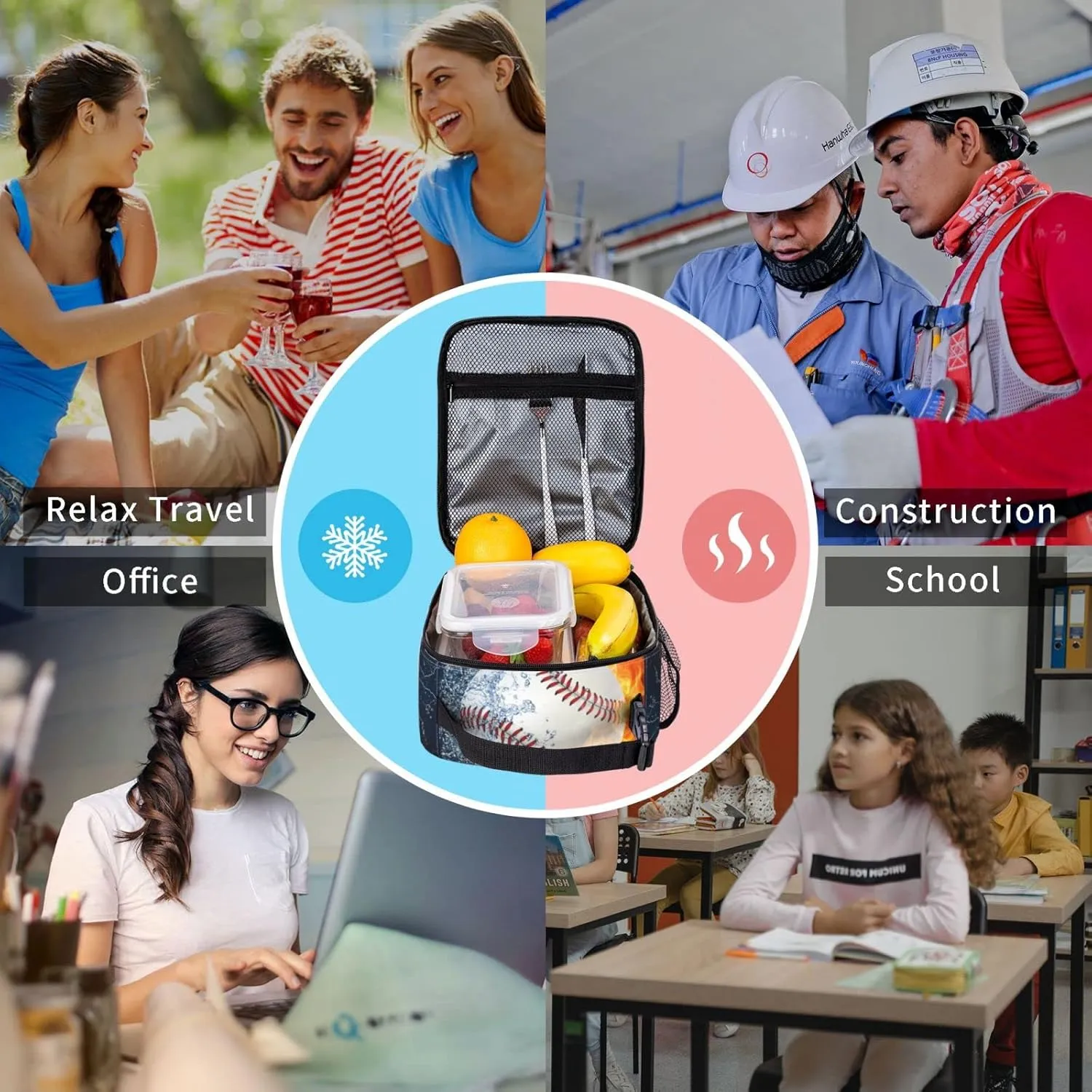Baseball Reusable Lunch Box Insulation Lunch Bag Containers Tote Handbag Ice Packs For Women Men Teens Girls