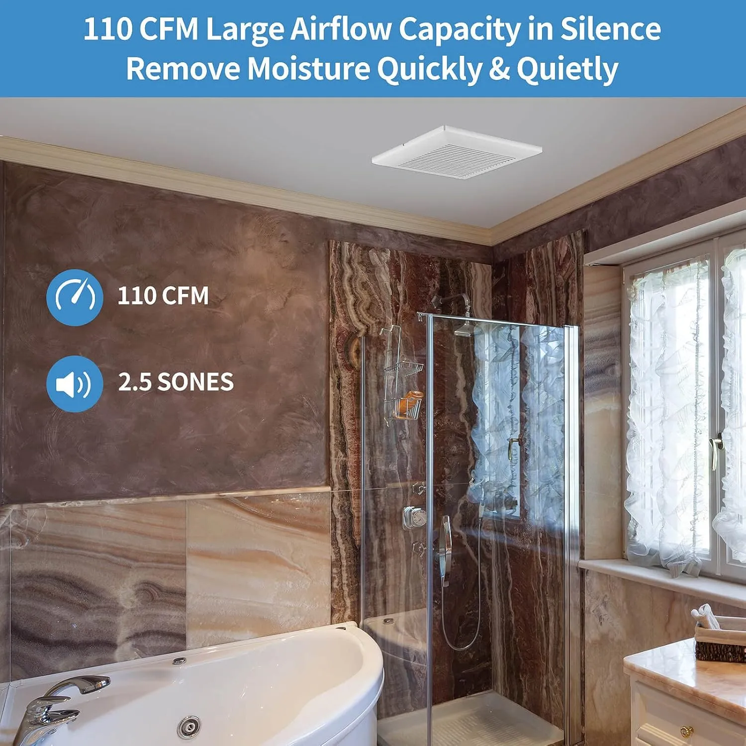 Bathroom Fan 110 CFM Very Quiet with Matel Housing, Ceiling Mount Exhaust Ventilation Fan Large Air-flow Capacity, Energy-Saving Household Bath Vent Extractor, White Plastic Grille