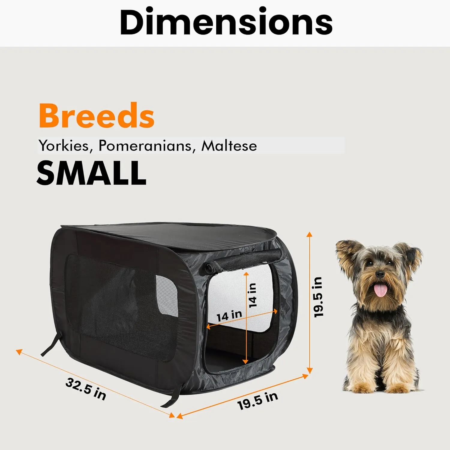 Beatrice Home Fashions Portable, Collapsible, Pop Up Kennel Travel Cat and Dog Crate, 32.5" L x 19.5" W x 19.5" H, Black