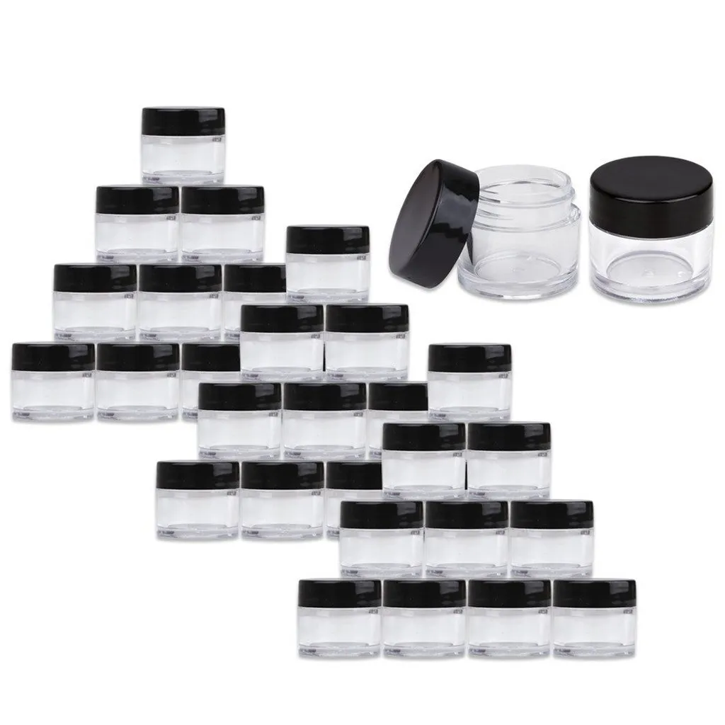 Beauticom® High-Graded Quality 7 Grams/7 ML (Quantity: 48 Packs) Thick Wall Clear Plastic LEAK-PROOF Jars Container with Black Lids for Cosmetic, Lip Balm, Lip Gloss, Creams, Lotions, Liquids