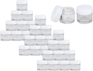 Beauticom® High-Graded Quality 7 Grams/7 ML (Quantity: 48 Packs) Thick Wall Clear Plastic LEAK-PROOF Jars Container with White Lids for Cosmetic, Lip Balm, Lip Gloss, Creams, Lotions, Liquids