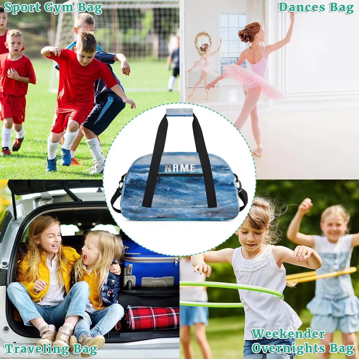 Beautiful Ocean Beach Kids Overnight Bags Personalized Weekender Travel Duffle Bag for Teens,Boys Gym Carry On Maletas Para Niños,Customized Gymnastics Dance Ballet Tote for Girls
