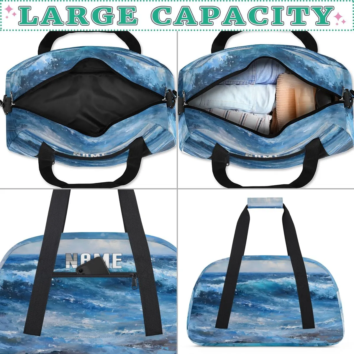 Beautiful Ocean Beach Kids Overnight Bags Personalized Weekender Travel Duffle Bag for Teens,Boys Gym Carry On Maletas Para Niños,Customized Gymnastics Dance Ballet Tote for Girls