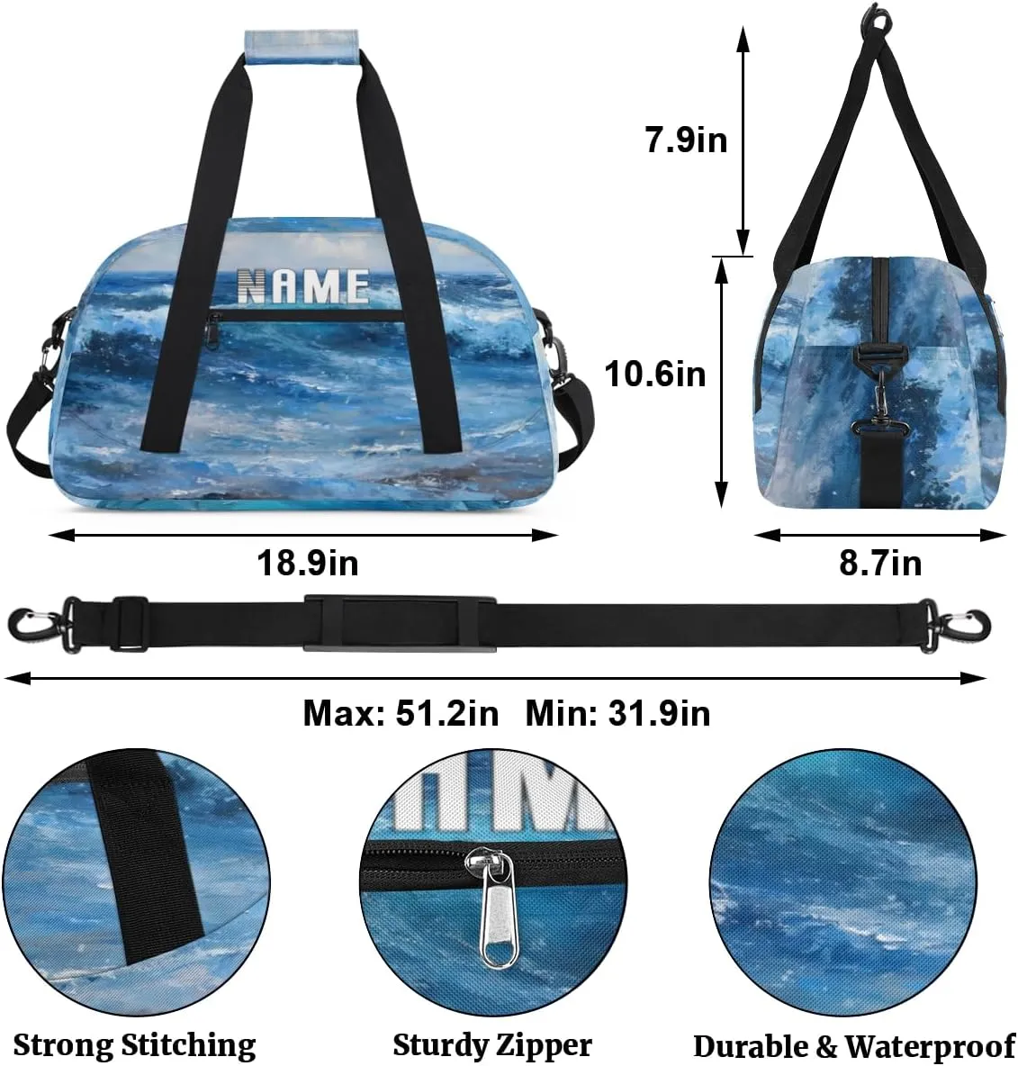 Beautiful Ocean Beach Kids Overnight Bags Personalized Weekender Travel Duffle Bag for Teens,Boys Gym Carry On Maletas Para Niños,Customized Gymnastics Dance Ballet Tote for Girls