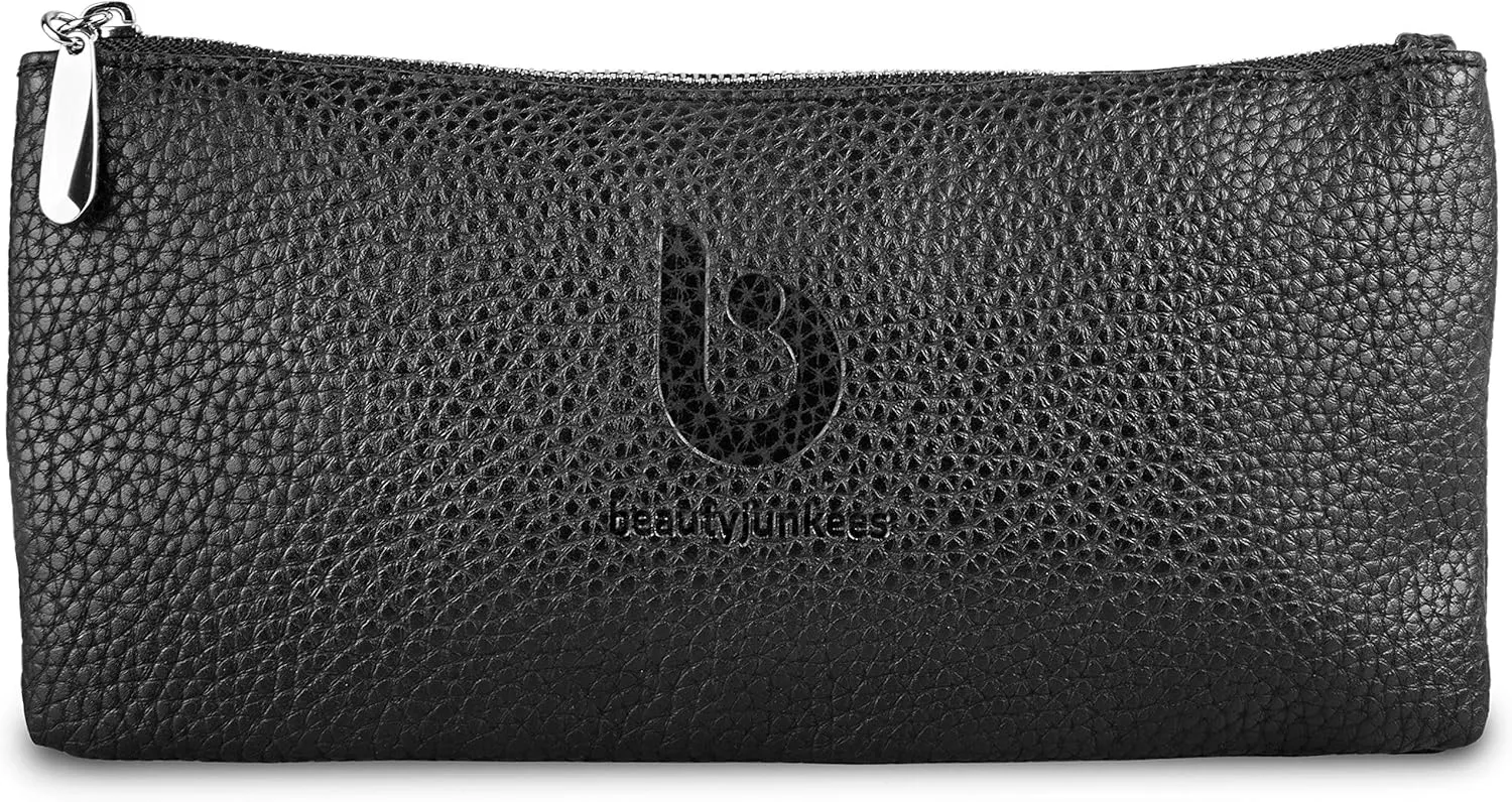 Beauty Junkees Makeup Brush Case Cosmetic Bag Black Make Up Brush Holder Pouch or Cosmetic Storage Organizer for Purse or Travel, Large Enough to Carry All Size Brushes, Cruelty Free