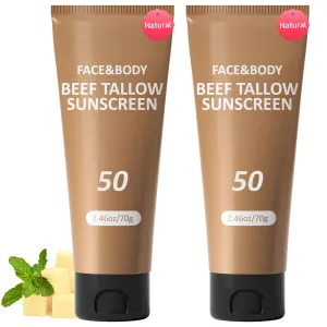 Beef Tallow Sunscreen, Sunscreen for Face, Natural Reef Safe Sunblock for Face Body, Non Greasy Clean Travel Sun Screen Sunblock for Sunmmer Outdoor Travel, 2 Packs