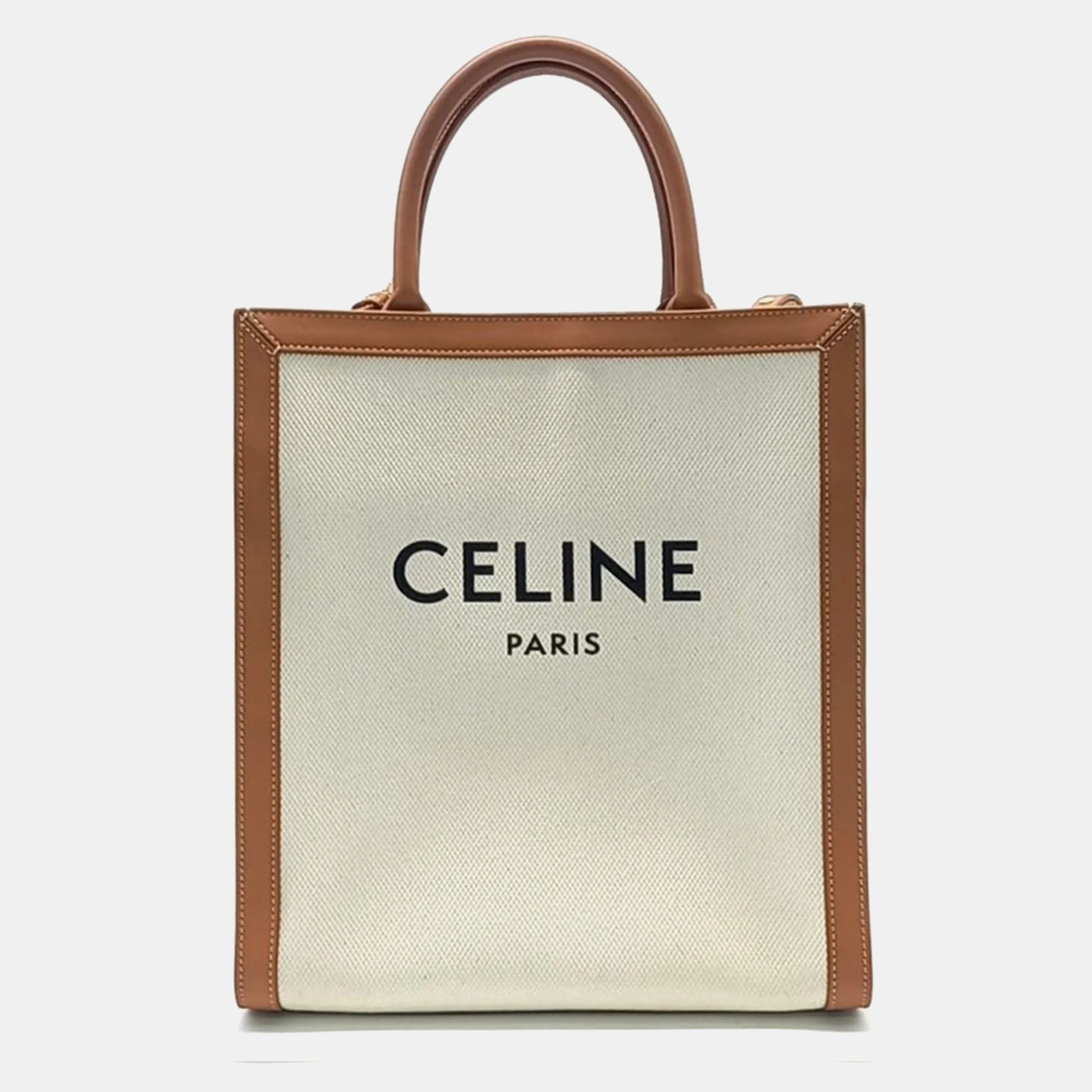 Beige/Brown Fabric and Leather Small Cabas Vertical Tote Bag