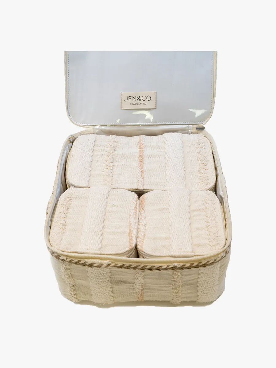 Beige/White Fiona Cotton Cosmetic Case