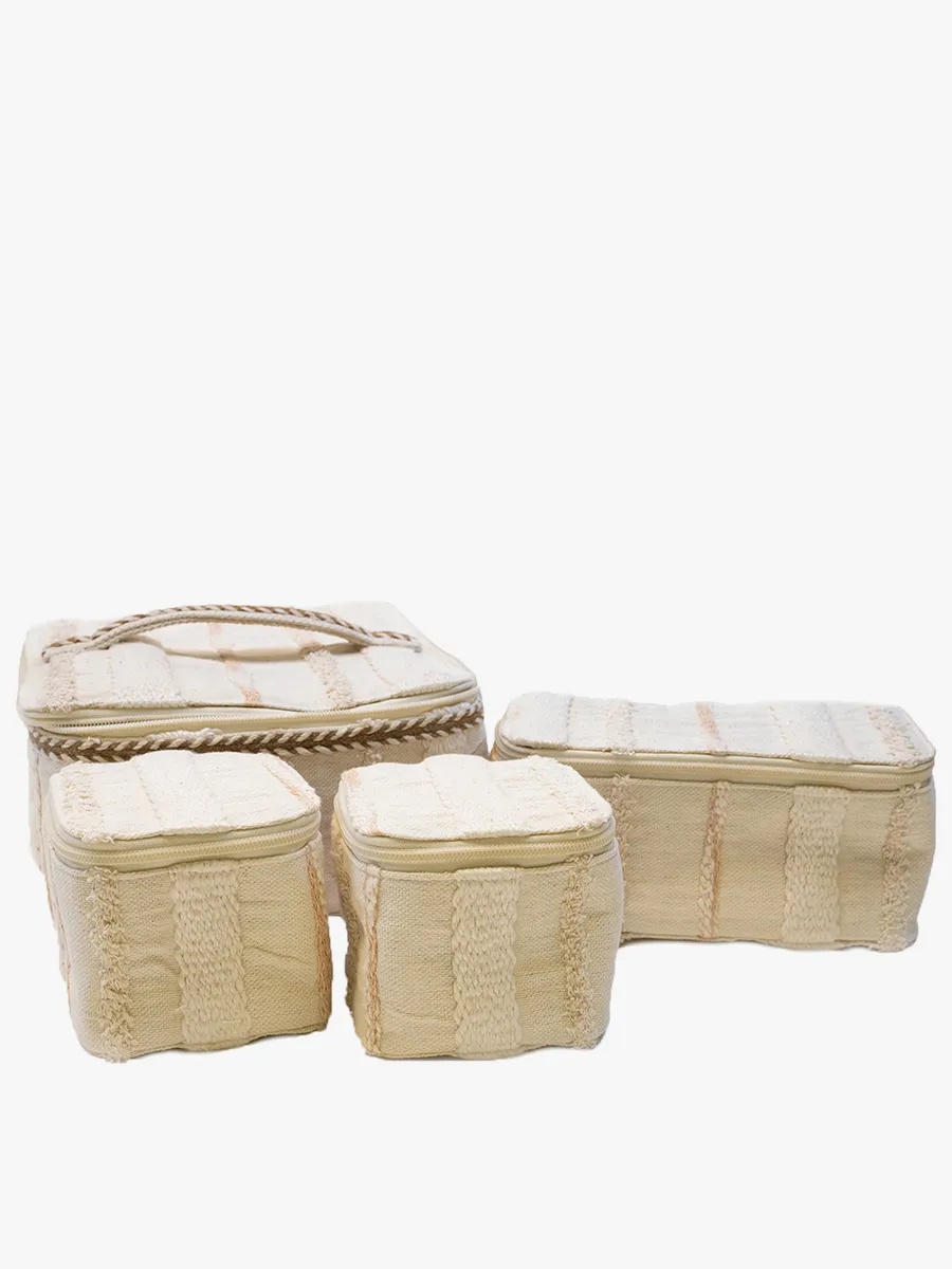 Beige/White Fiona Cotton Cosmetic Case