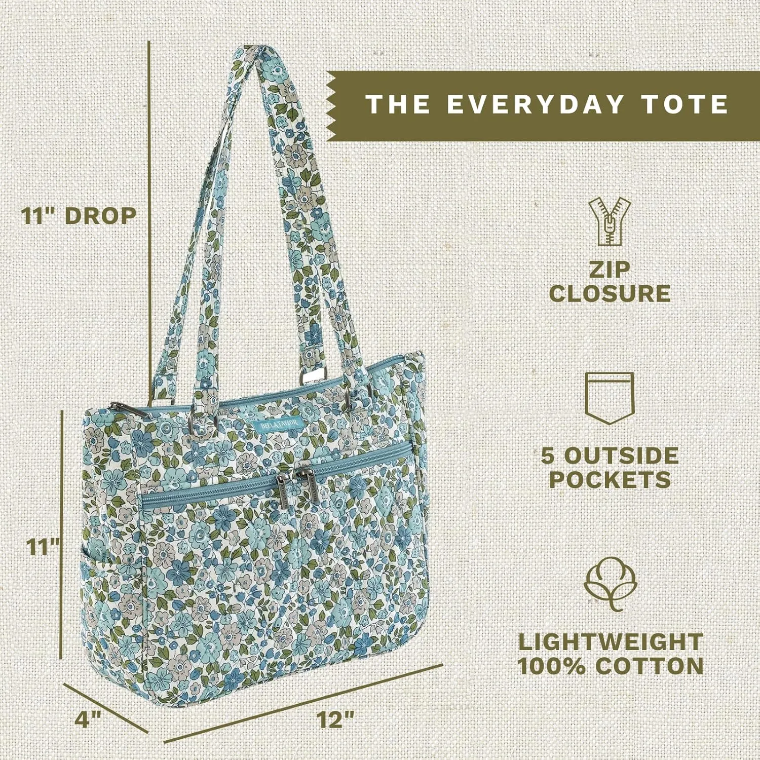 Bella Taylor Everyday Tote | Lightweight Quilted Fabric Handbags for Women