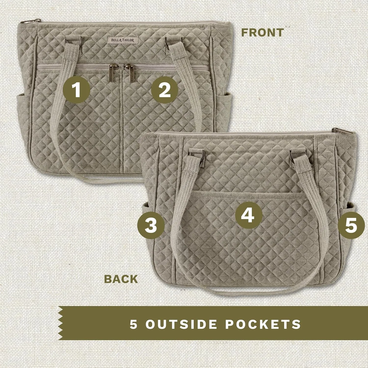 Bella Taylor Everyday Tote | Lightweight Quilted Fabric Handbags for Women