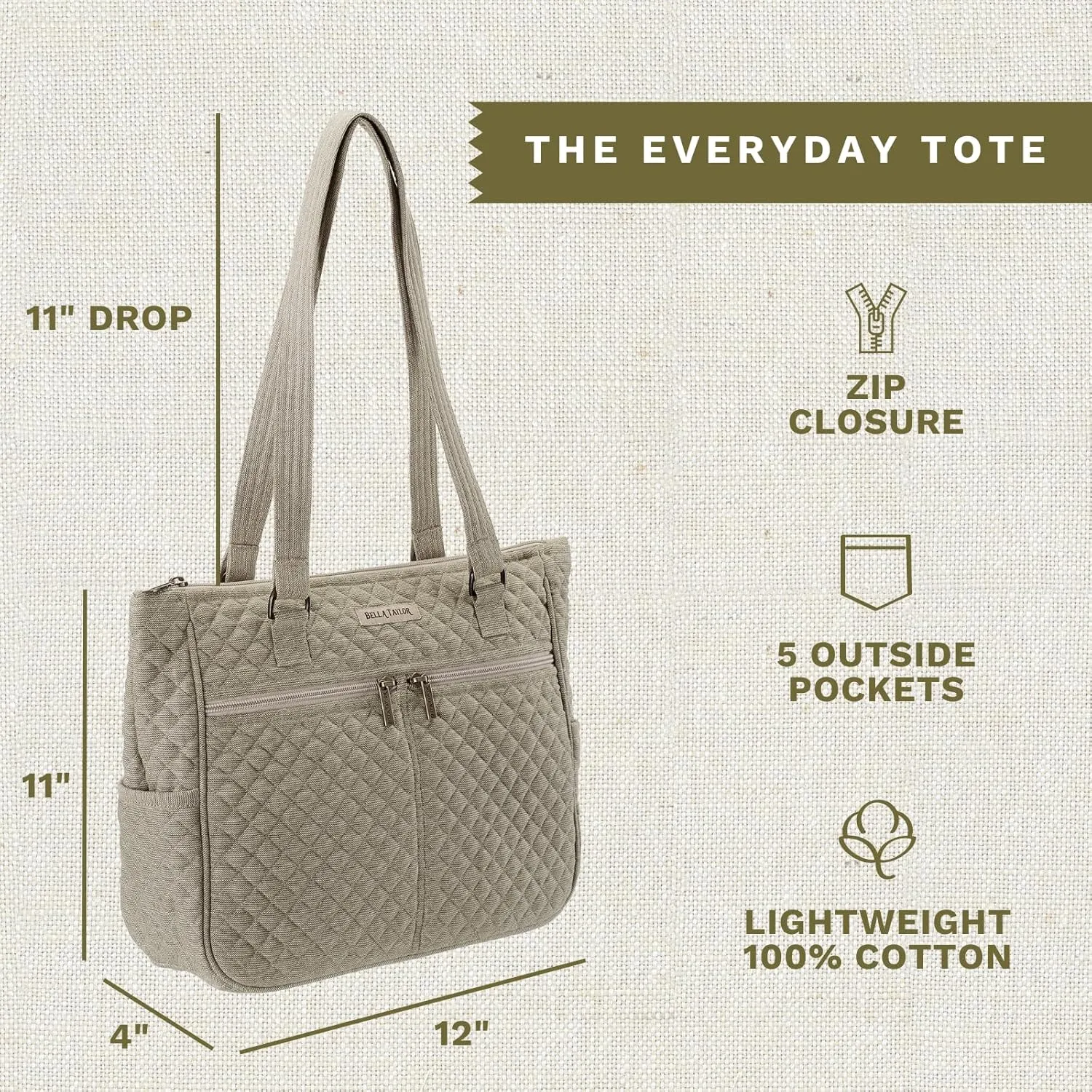 Bella Taylor Everyday Tote | Lightweight Quilted Fabric Handbags for Women