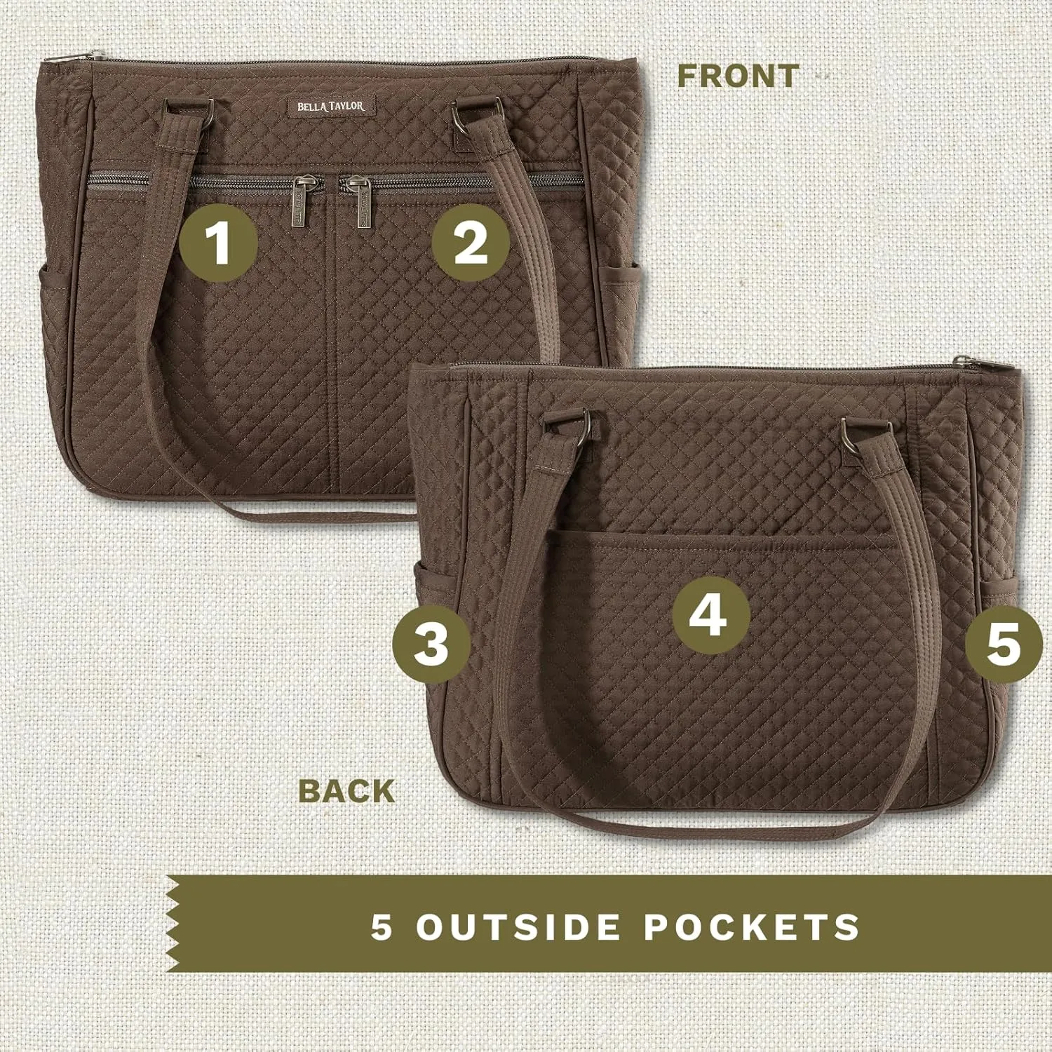 Bella Taylor Everyday Tote | Lightweight Quilted Fabric Handbags for Women