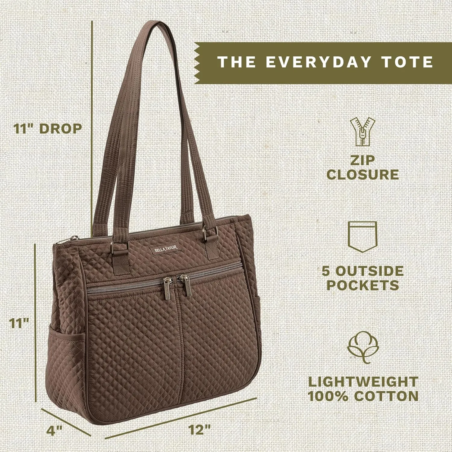 Bella Taylor Everyday Tote | Lightweight Quilted Fabric Handbags for Women