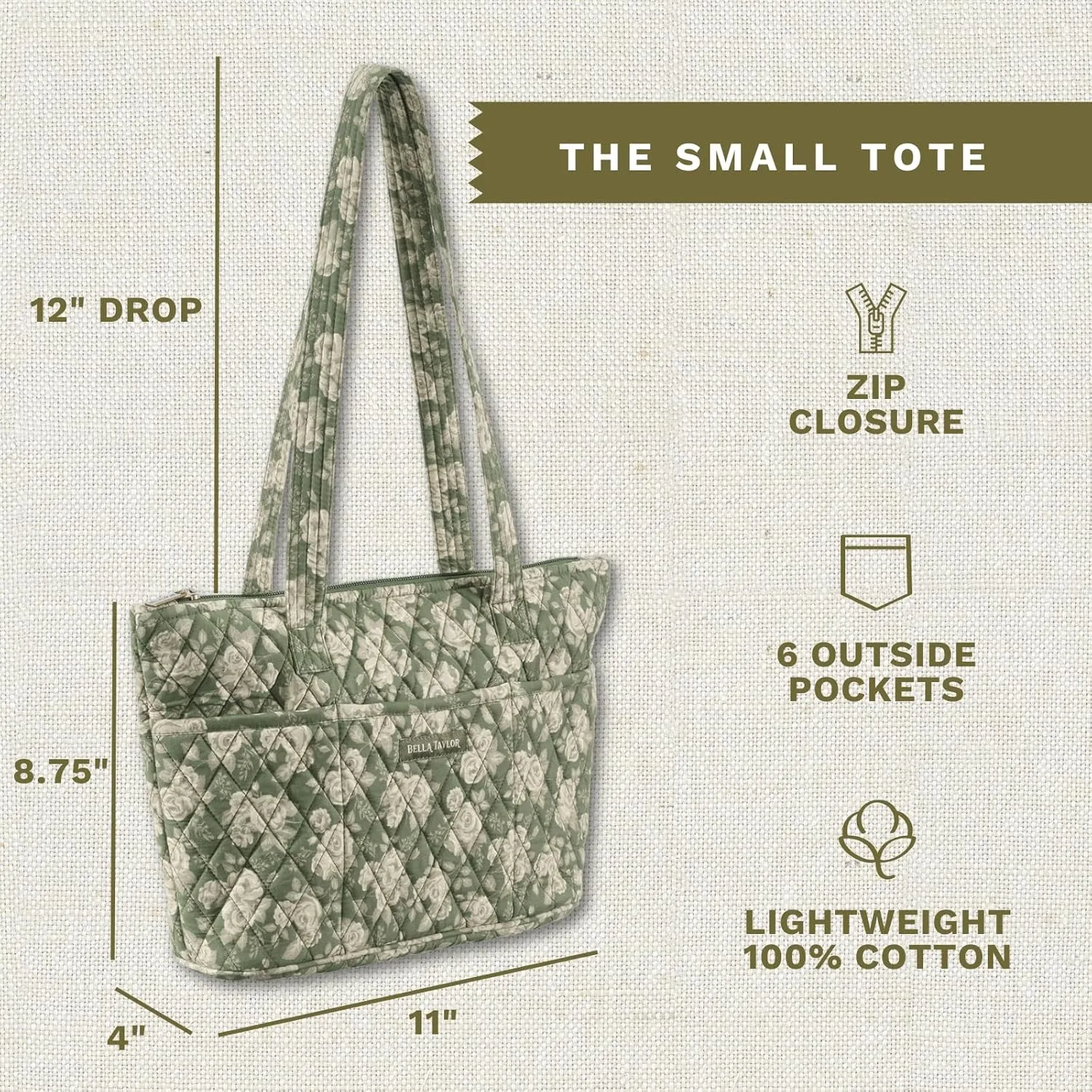 Bella Taylor Small Tote | Lightweight Quilted Fabric Purses for Women