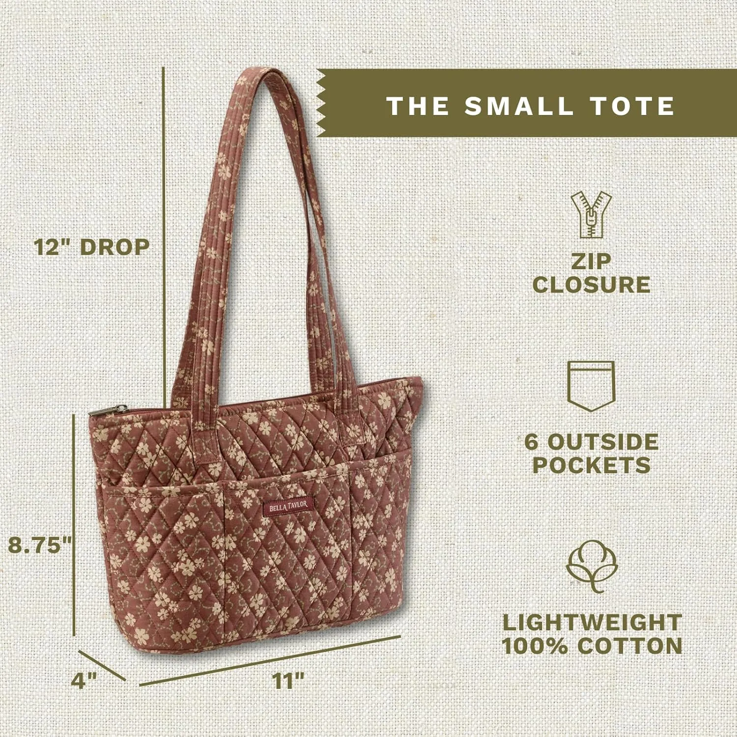 Bella Taylor Small Tote | Lightweight Quilted Fabric Purses for Women