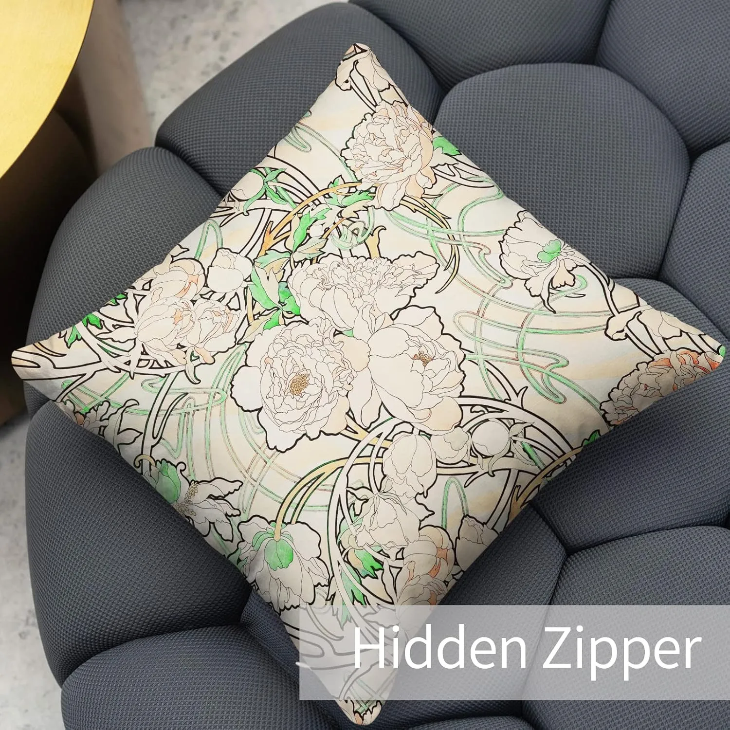 Berkin Arts Decorative Square Throw Pillow Covers Farmhouse Cushion Cases Designed of Art Flower Floral,Polyester Blend. Pack of 2, 18x18 Inch. Durable Elegant for Sofa (Peonies by Alphonse Mucha)