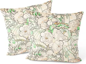 Berkin Arts Decorative Square Throw Pillow Covers Farmhouse Cushion Cases Designed of Art Flower Floral,Polyester Blend. Pack of 2, 18x18 Inch. Durable Elegant for Sofa (Peonies by Alphonse Mucha)