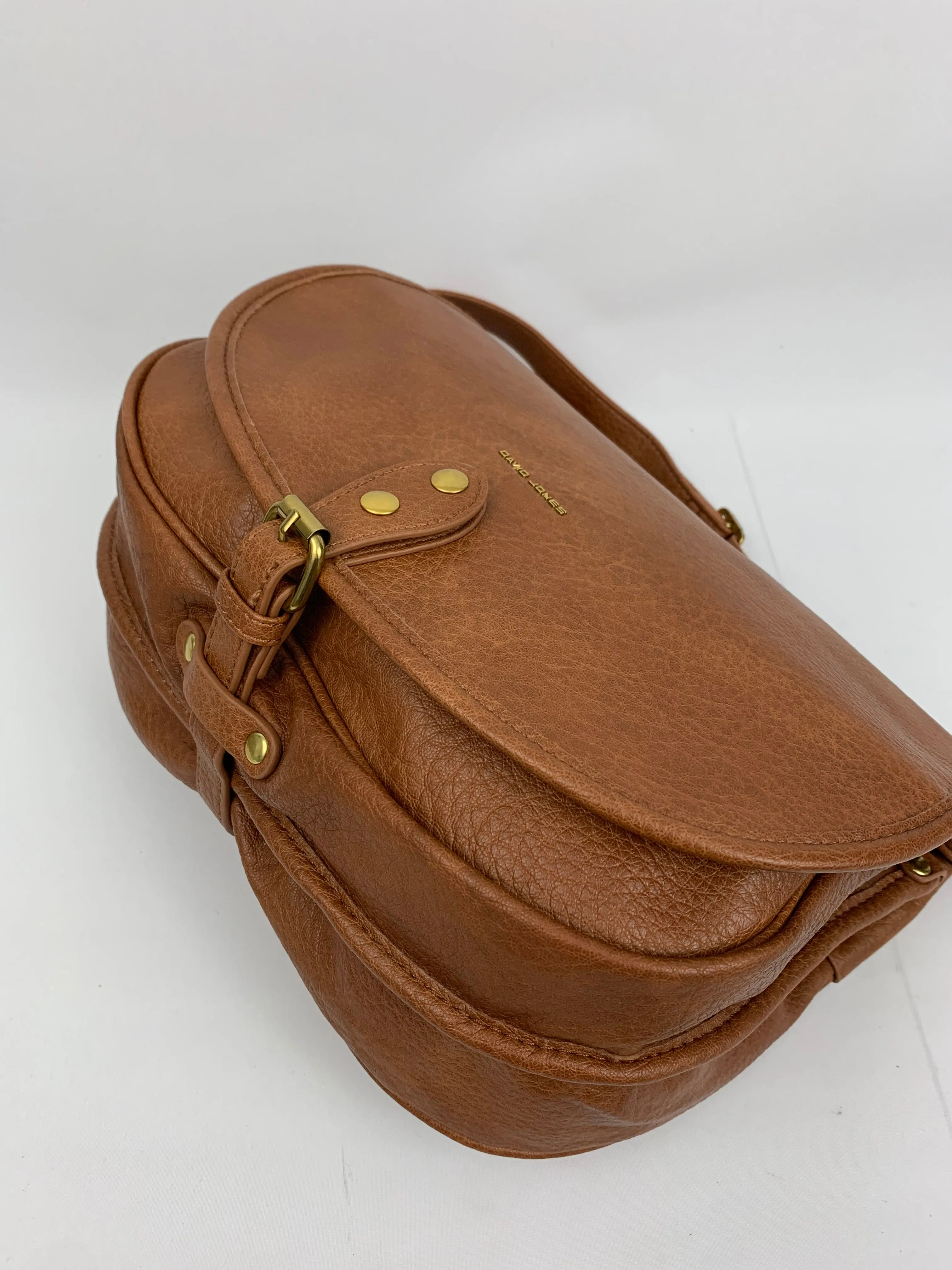 BERLIN BROWN- Soft faux leather saddle crossbody bag large