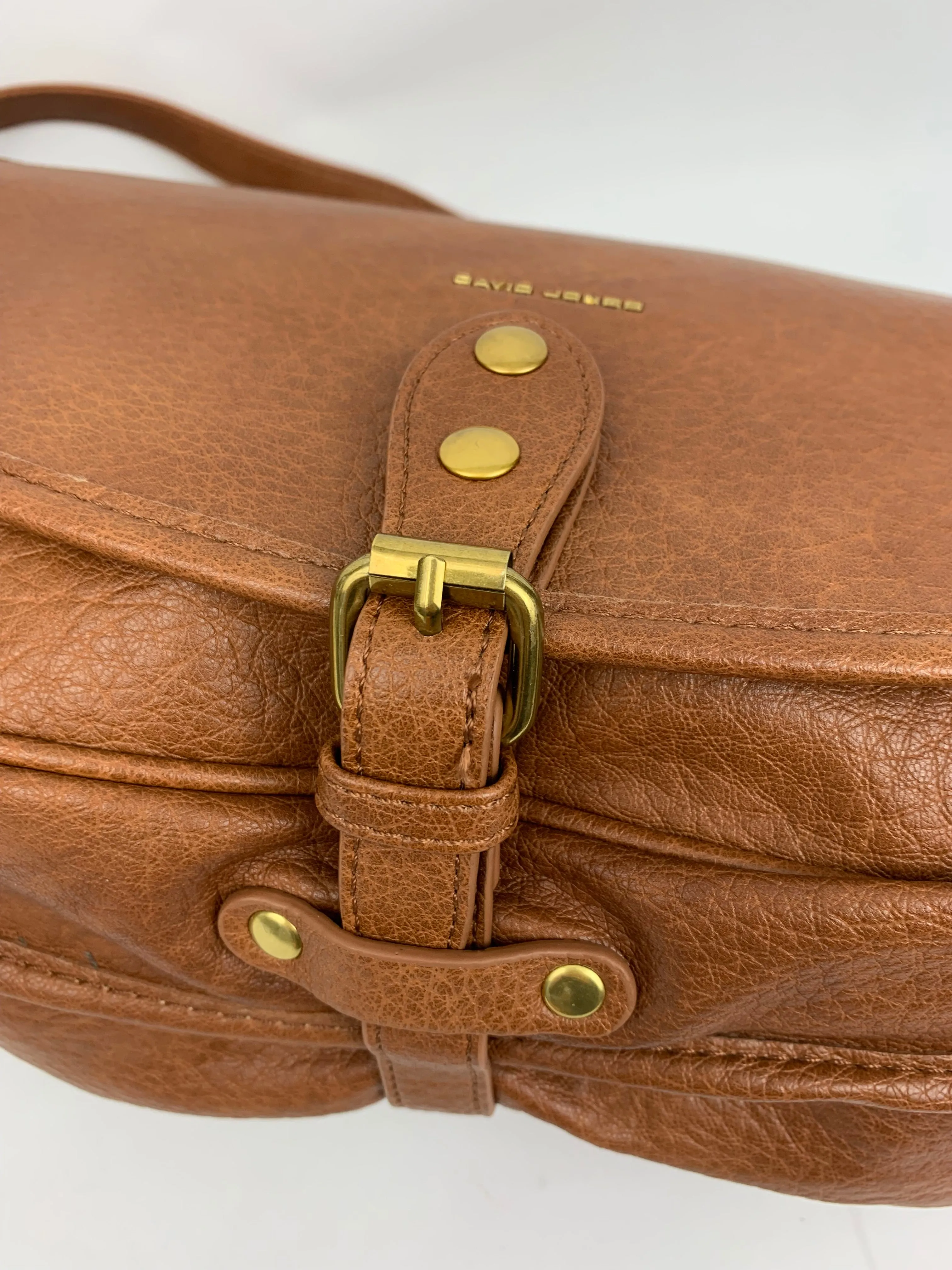 BERLIN BROWN- Soft faux leather saddle crossbody bag large
