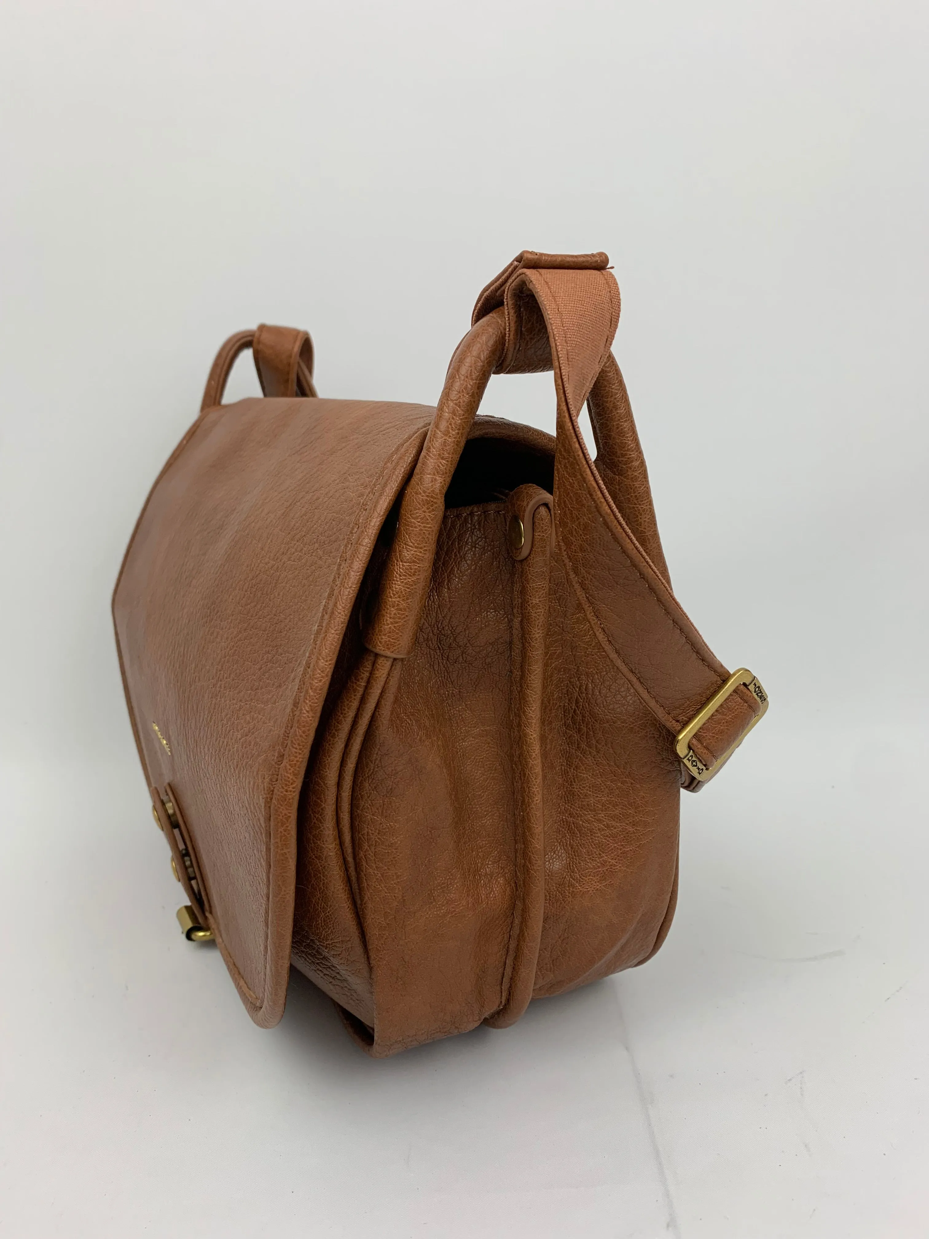 BERLIN BROWN- Soft faux leather saddle crossbody bag large