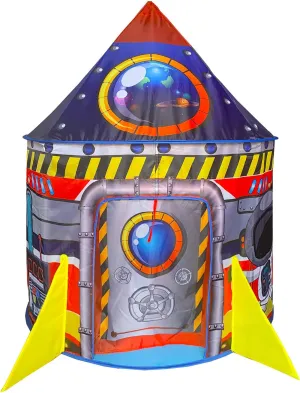 BESTPARTY Rocket Ship Kids Play Tent Indoor Outdoor Pop Up Tent, Kid Playhouse Conveniently Folds into a Carrying Bag, Toys Gifts for Toddlers Kids Boys Girls