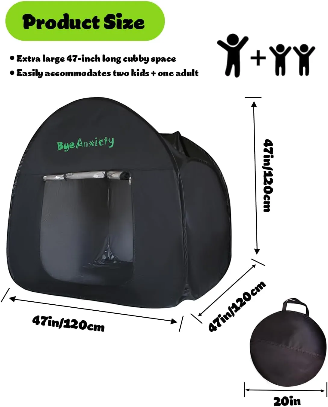 Big Sensory Tent for Kids with Autism - 47x47in, Fluorescent Sticker Sensory Calm Corner Helps Autism, ADHD, SPD Children Adults Relax, Improve Focus Autistic Play Tents with Bag & Window