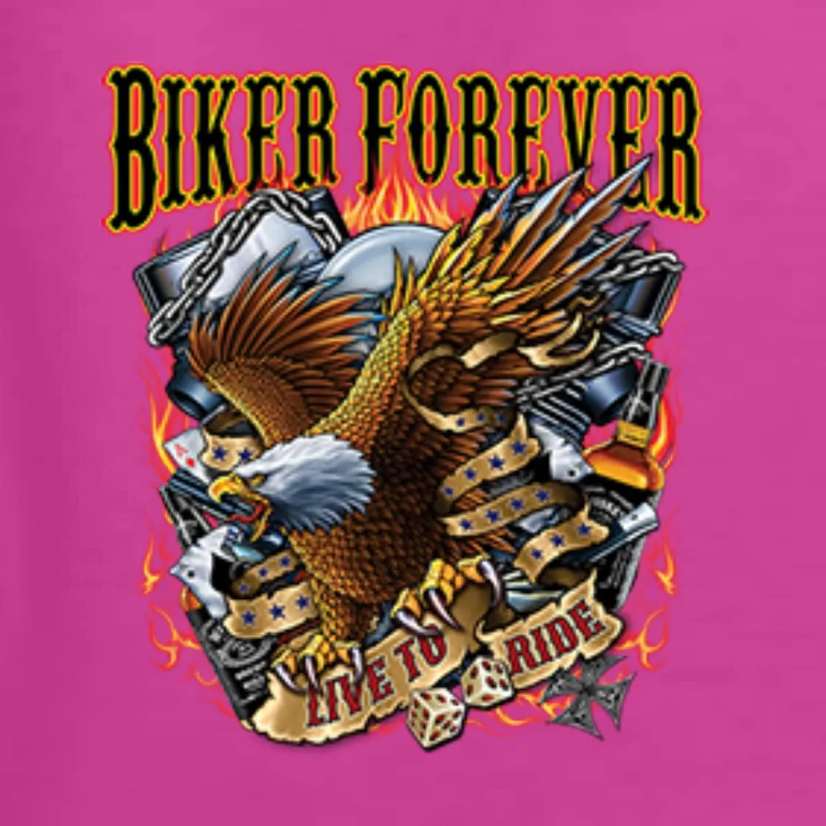 Biker Forever American Eagle Live to Ride Cars and Trucks Womens Graphic T-Shirt