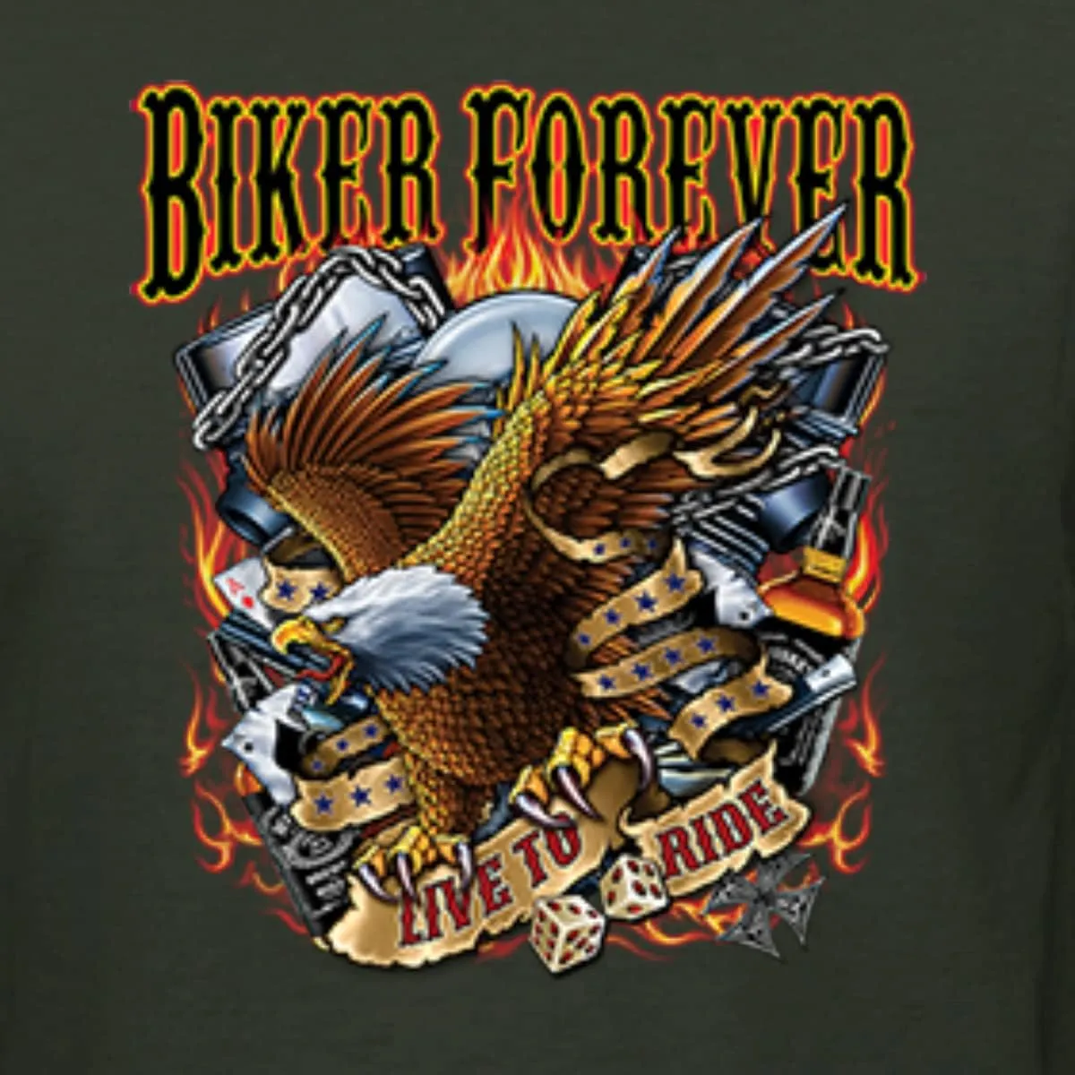 Biker Forever American Eagle Live to Ride Cars and Trucks Womens Graphic T-Shirt