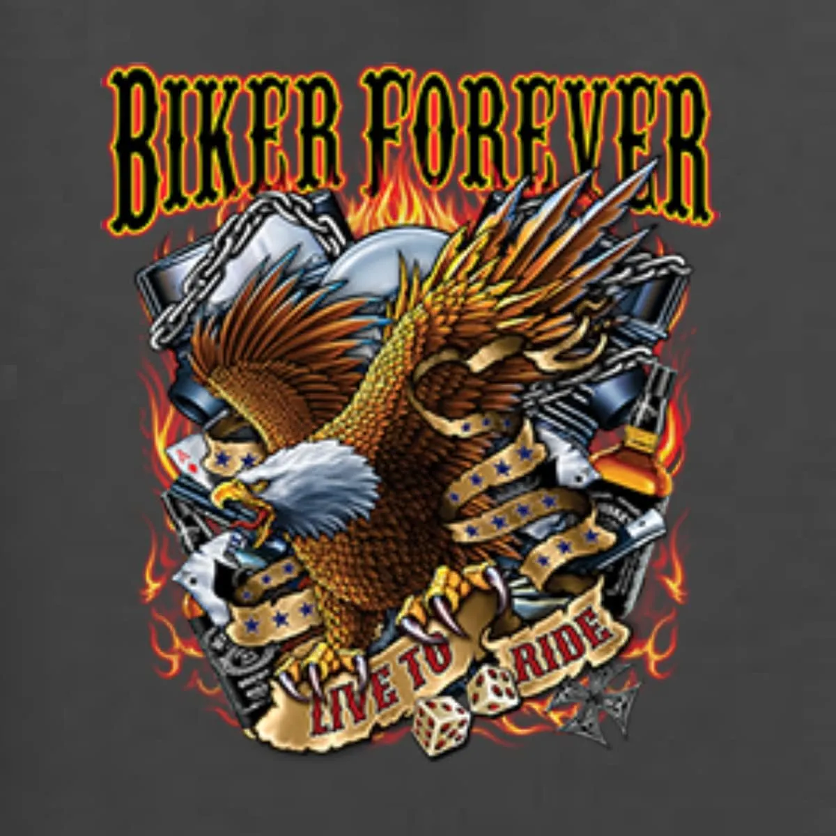 Biker Forever American Eagle Live to Ride Cars and Trucks Womens Graphic T-Shirt