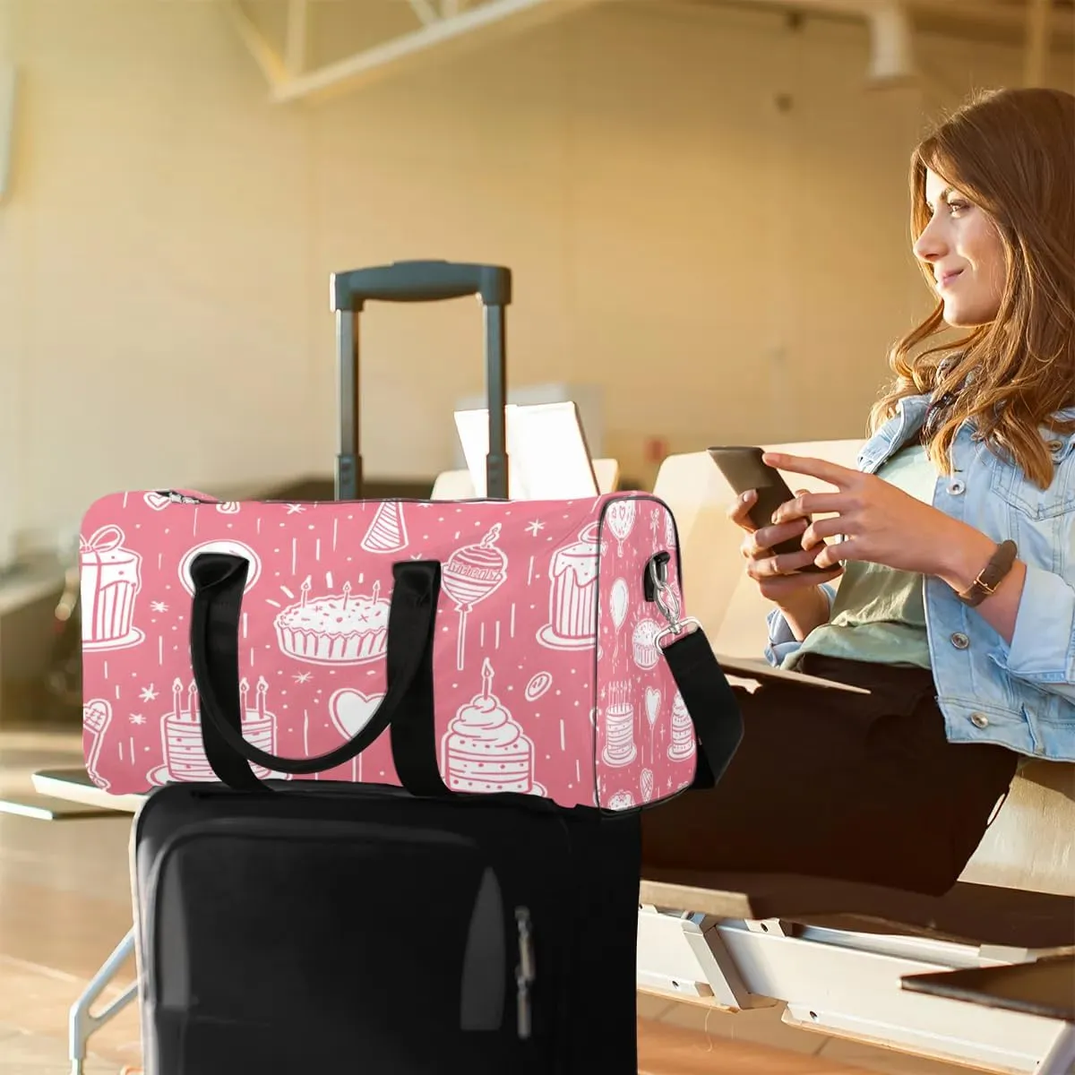 Birthday Cakes Print Foldable Lightweight Duffle Bag for Travel - Waterproof Carry On Bags for Airplanes, Travel Duffel Bags for Gym, Weekend