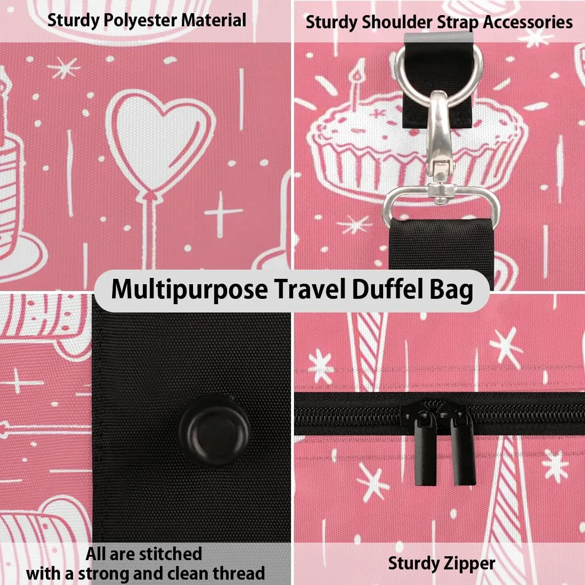 Birthday Cakes Print Foldable Lightweight Duffle Bag for Travel - Waterproof Carry On Bags for Airplanes, Travel Duffel Bags for Gym, Weekend