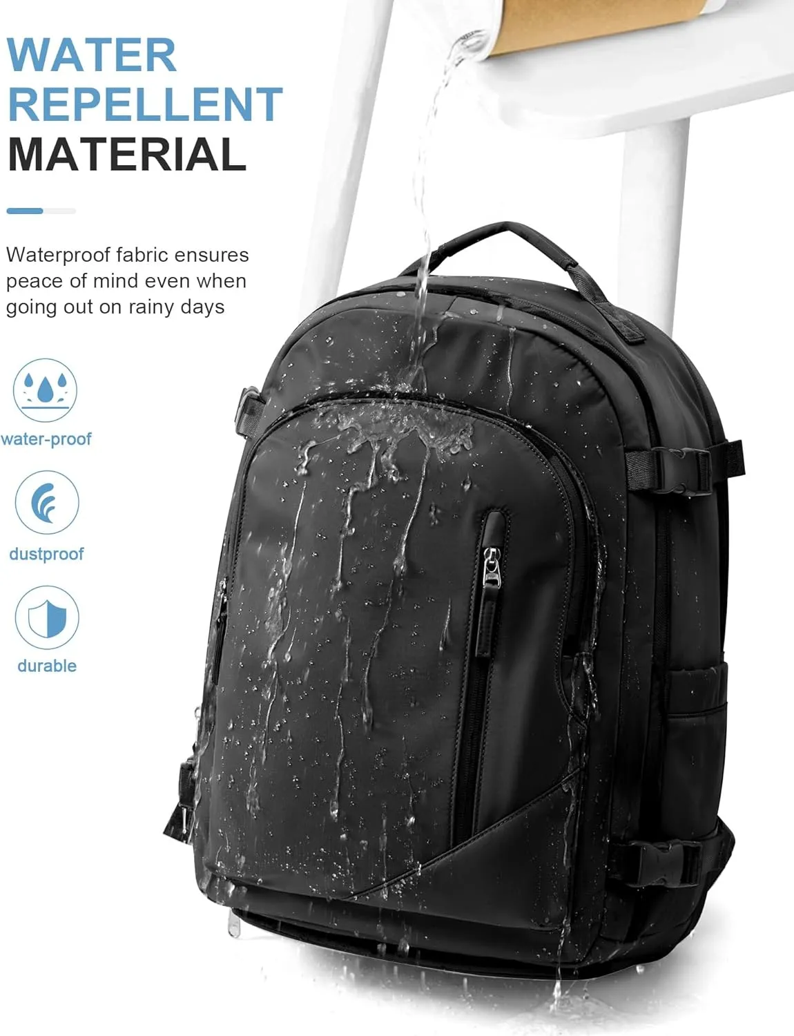 BJLFS Travel Backpack for Women Men, Carry On Backpack with USB Charging Port & Shoe Pouch, TSA 15.6inch, Flight Approved, College Nurse Bag Casual Laptop Daypack for Weekender Business Hiking,Black
