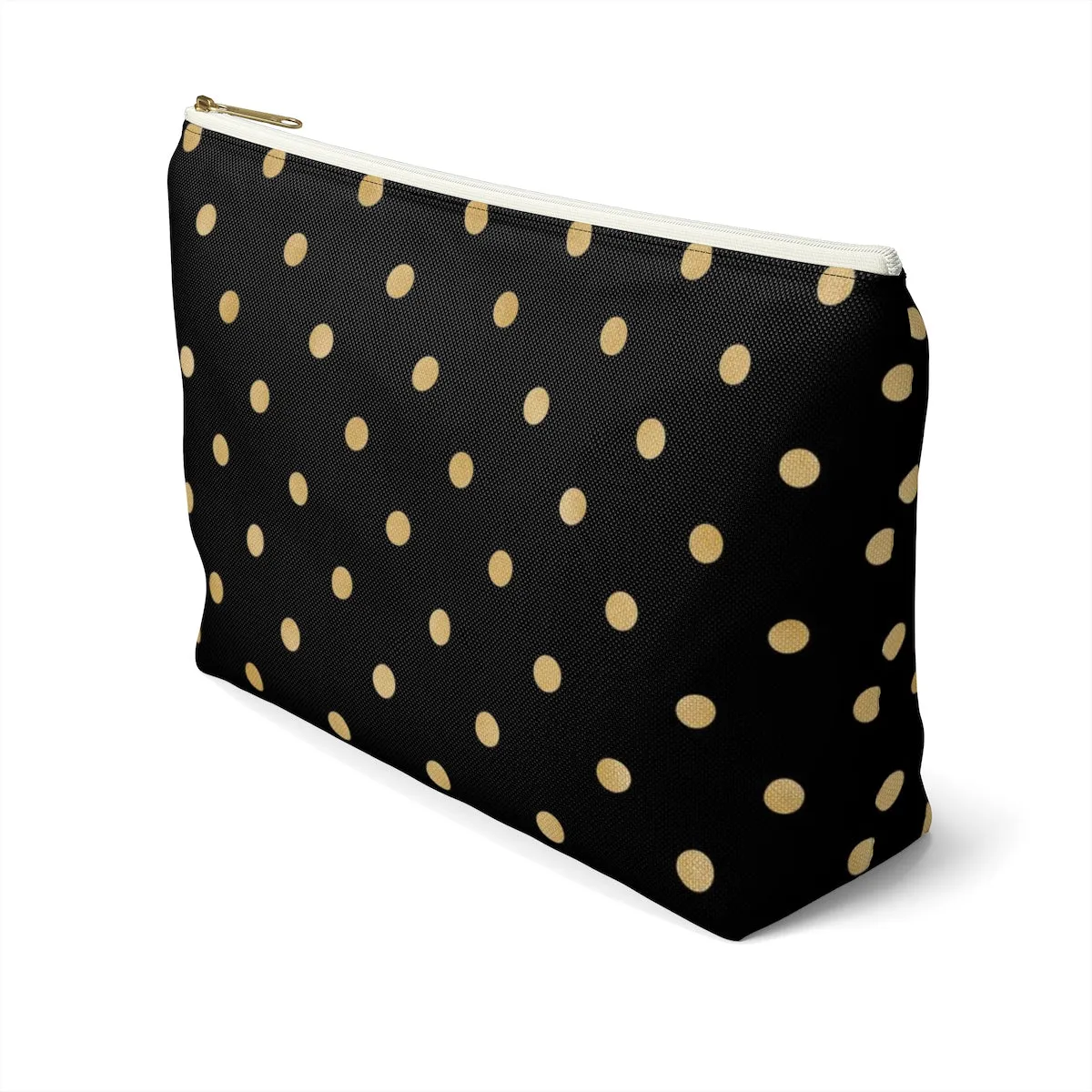Black and Gold Polka Dots Accessory Pouch w T-bottom