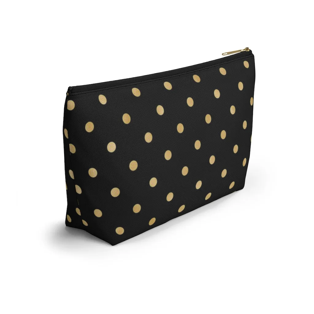 Black and Gold Polka Dots Accessory Pouch w T-bottom