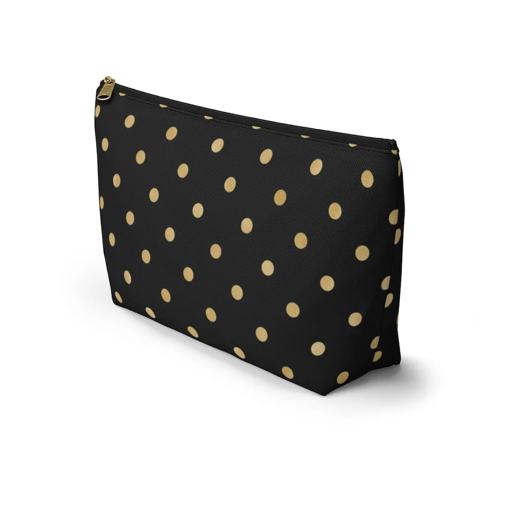 Black and Gold Polka Dots Accessory Pouch w T-bottom