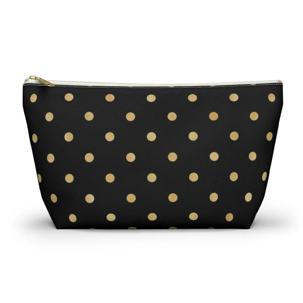 Black and Gold Polka Dots Accessory Pouch w T-bottom