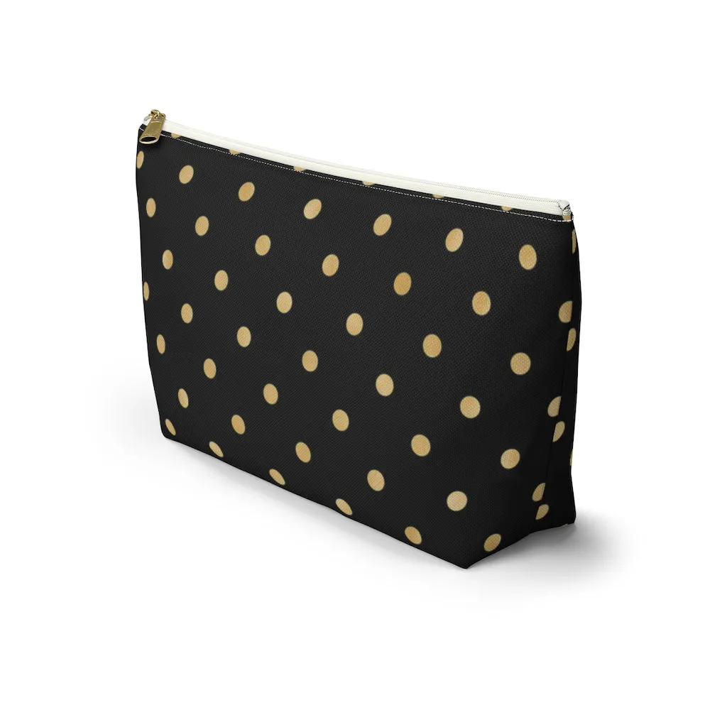 Black and Gold Polka Dots Accessory Pouch w T-bottom