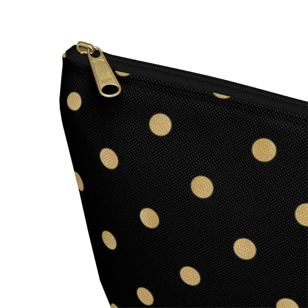 Black and Gold Polka Dots Accessory Pouch w T-bottom