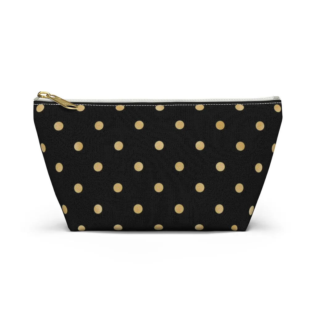 Black and Gold Polka Dots Accessory Pouch w T-bottom