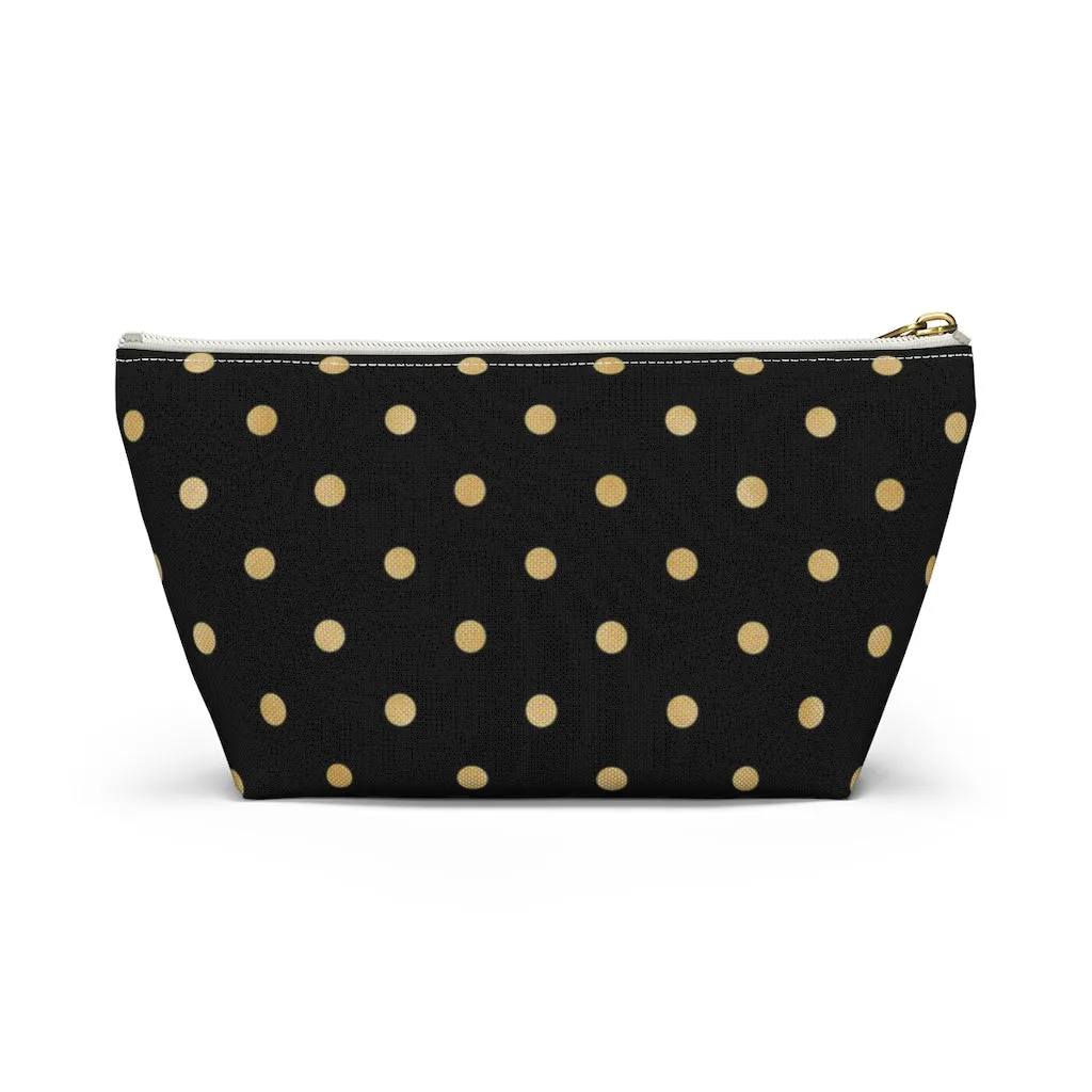 Black and Gold Polka Dots Accessory Pouch w T-bottom