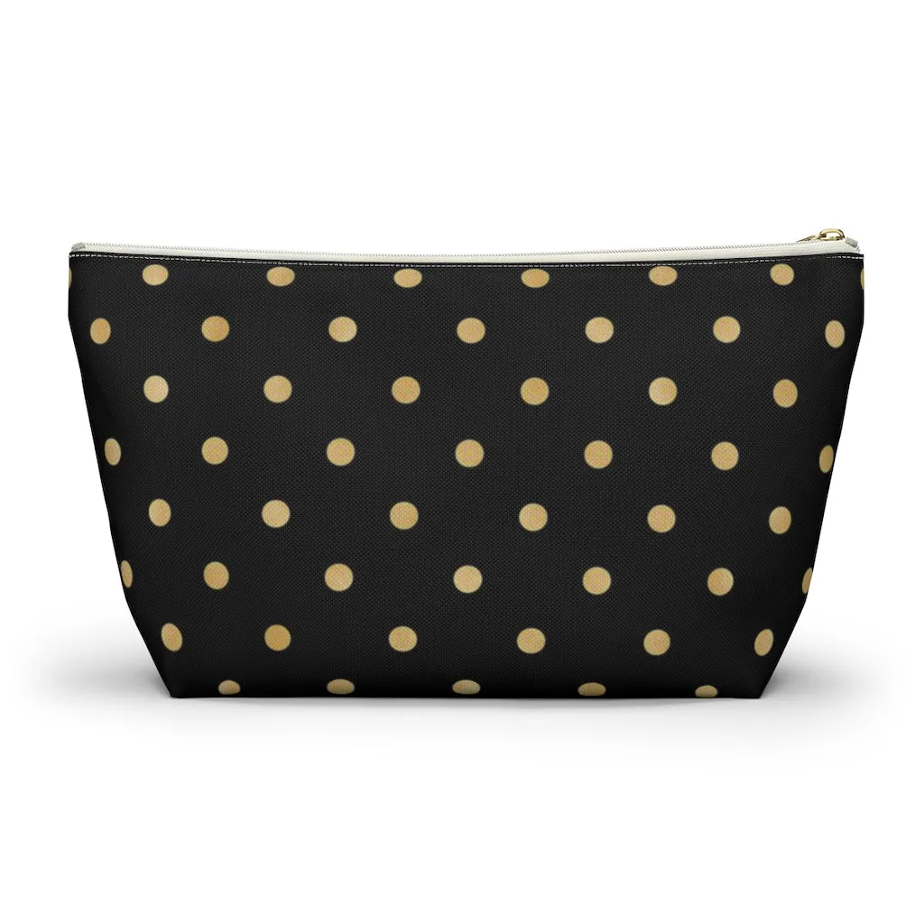 Black and Gold Polka Dots Accessory Pouch w T-bottom