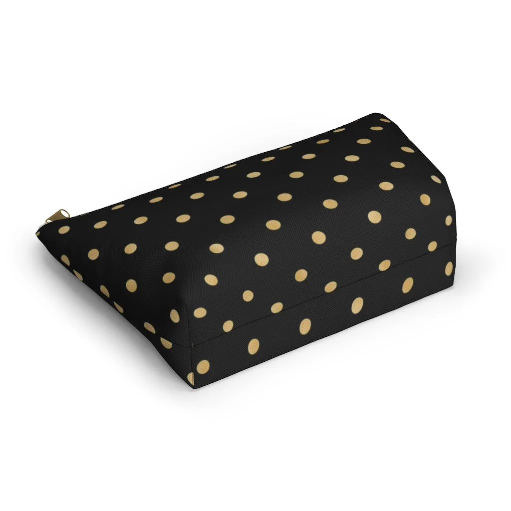 Black and Gold Polka Dots Accessory Pouch w T-bottom