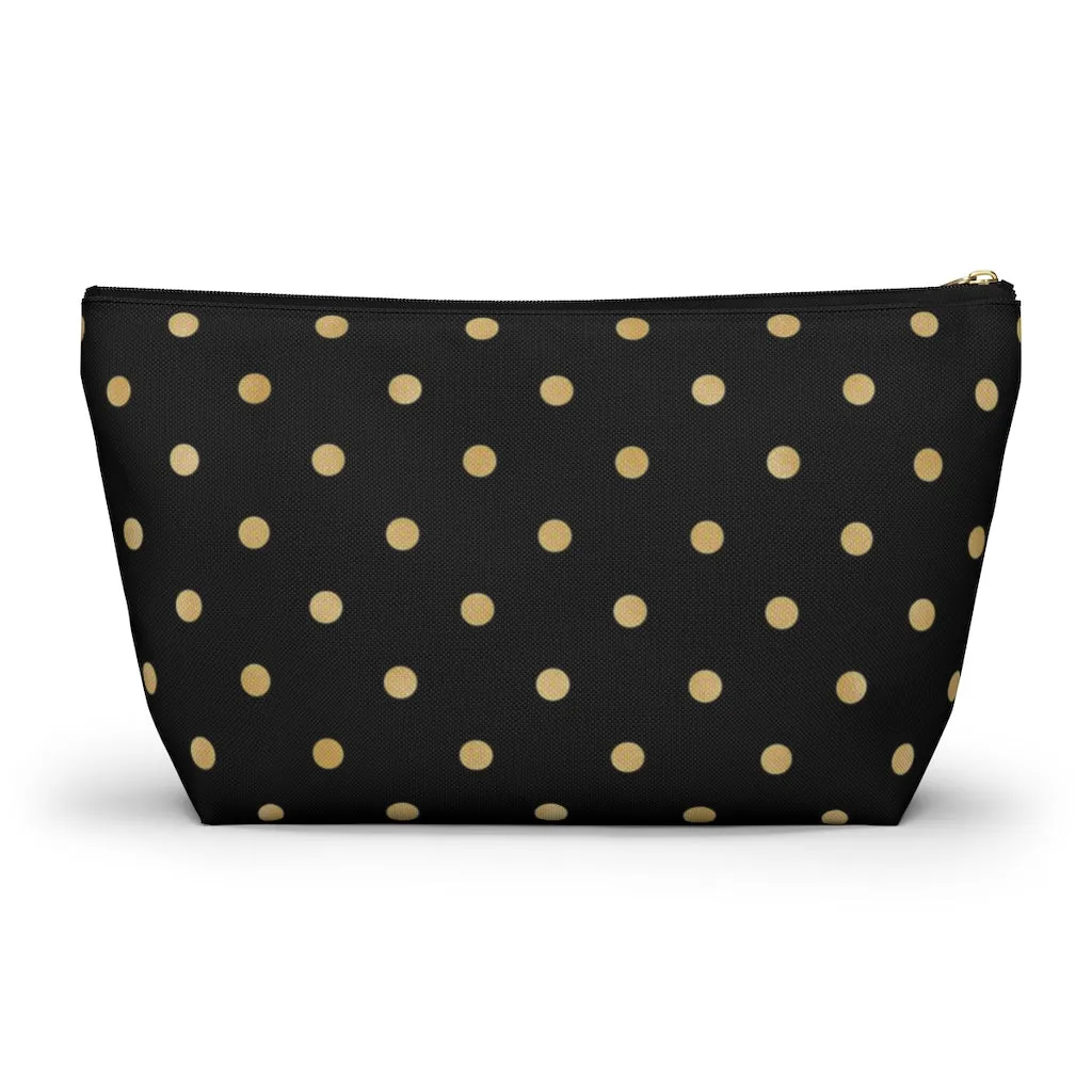 Black and Gold Polka Dots Accessory Pouch w T-bottom