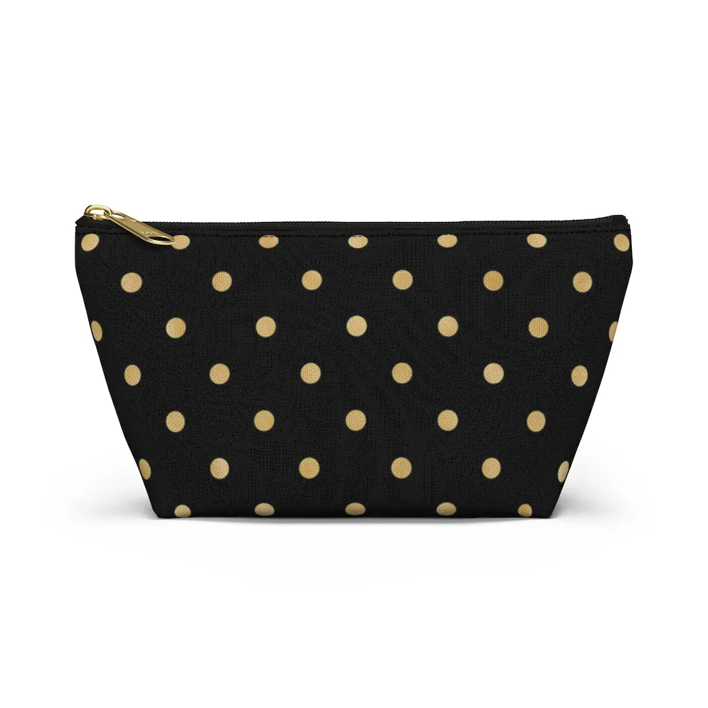 Black and Gold Polka Dots Accessory Pouch w T-bottom